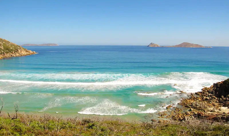 View of the ocean and islands at Wilsons Prom Marine National Park in Victoria Australia.