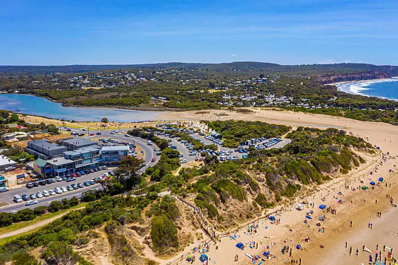View of Anglesea Victoria beach and town.