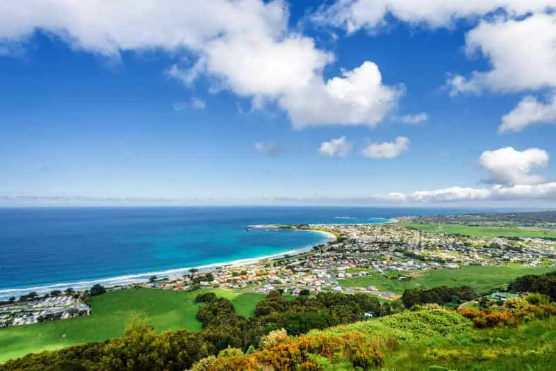 Aerial view of one of the best Great Ocean Road Towns. Apollo Bay