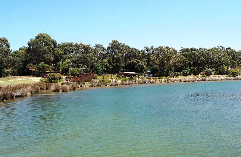 View of the river, playground and picnic area at Coogoorah Reserve in Anglesea.