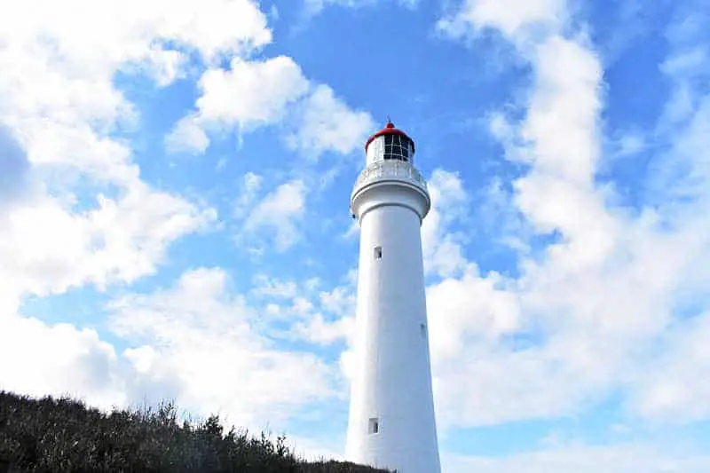 View of Split Point Lighthouse with blue sky and clouds in the background. One of the great things to do near Anglesea Victoria.