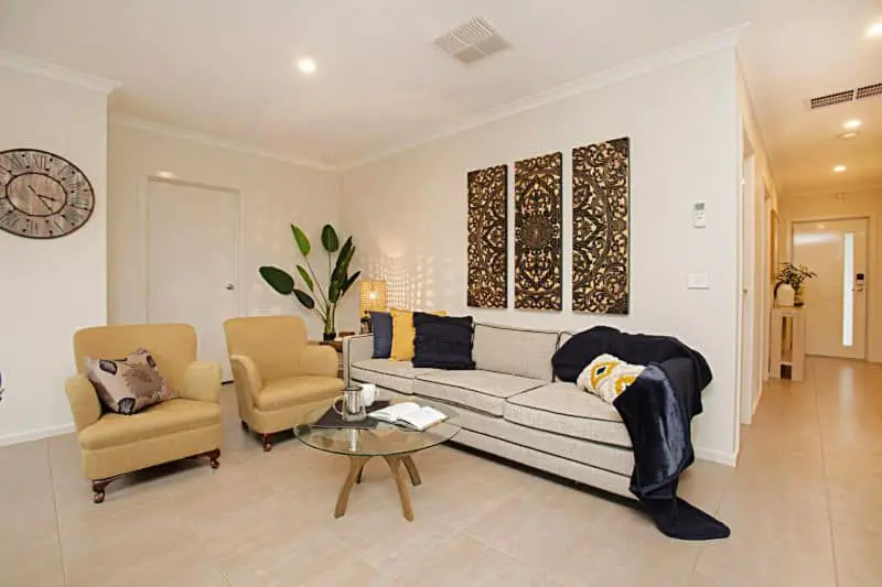 Lounge area at Boutique Stays Gumflower accommodation Werribee, Victoria.