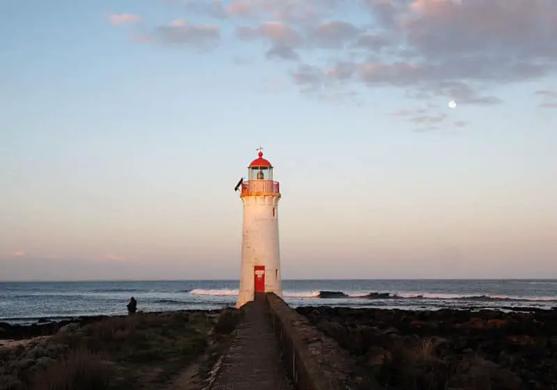 View of Port Fairy Lighthouse on Griffiths Lighthouse at   dusk.