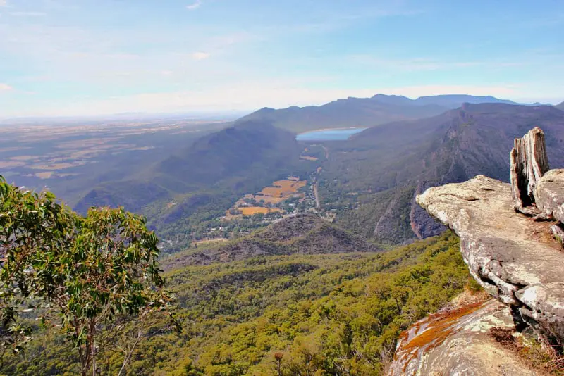 View from Boroka Lookout overlooking Lake Bellfield at Halls Gap