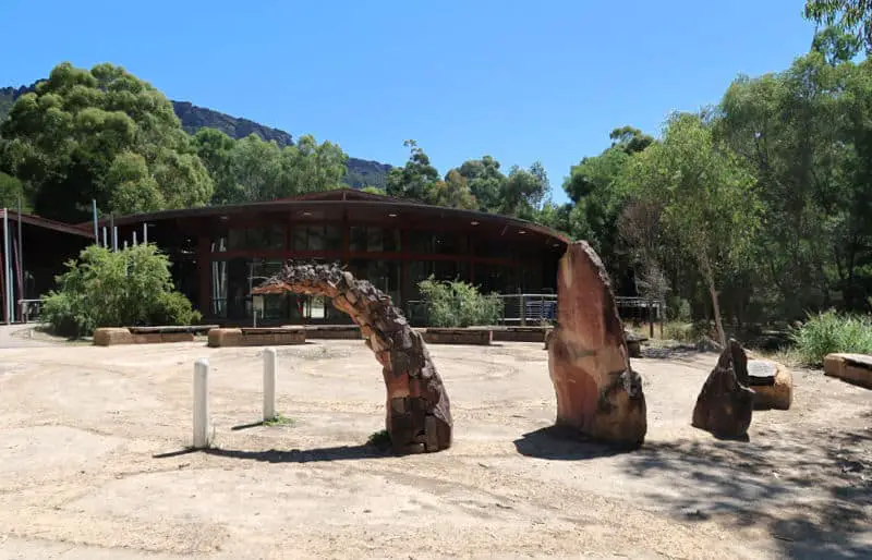 Sculptures at Brambuk Aboriginal Cultural Centre in Halls Gap Grampians.