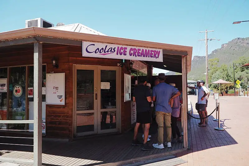 People queuing for ice cream at Coolah's Ice Creamery in Halls Gap
