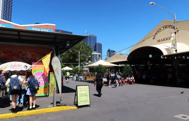 People shopping at Queen Victoria Market.