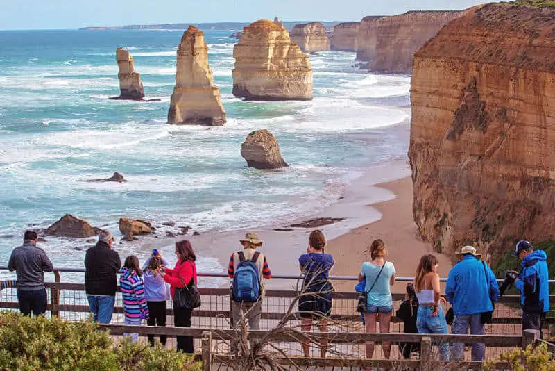 People on the viewing platform at the Twelve Apostles one of the top landmarks in Victoria.