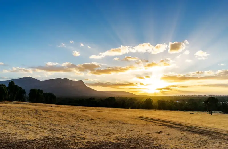 Sunset over the Grampians. One of the best things to do in the Grampians it soak up a beautiful sunset.