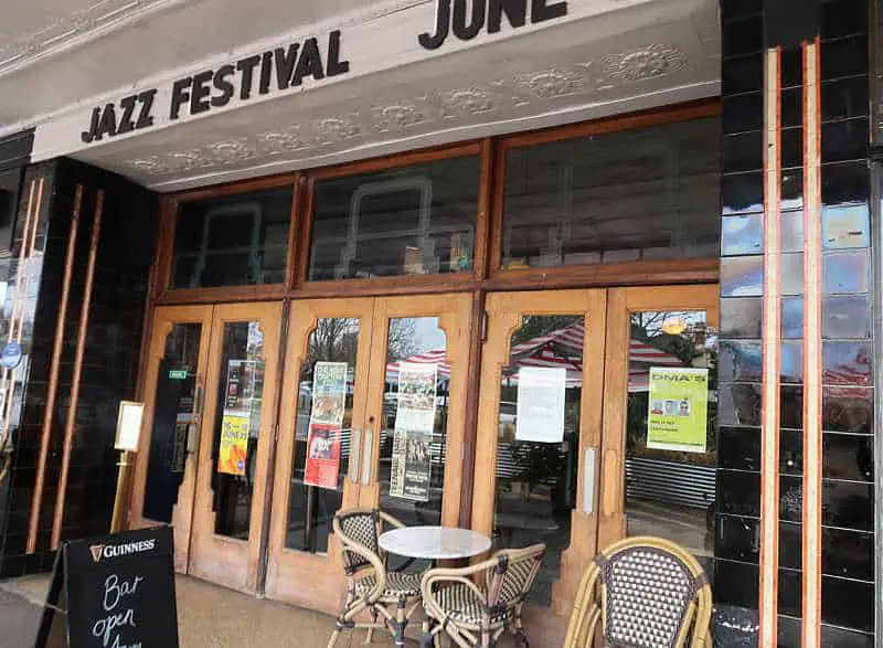 Theatre doors advertising the Castlemaine Jazz Festival in Victoria Australia.
