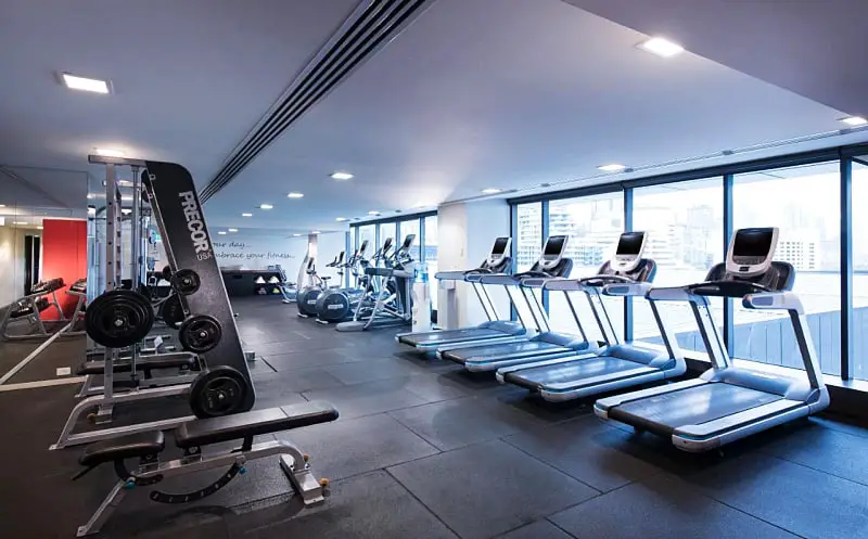 Fitness centre running machines at Pan Pacific Melbourne South Wharf.
