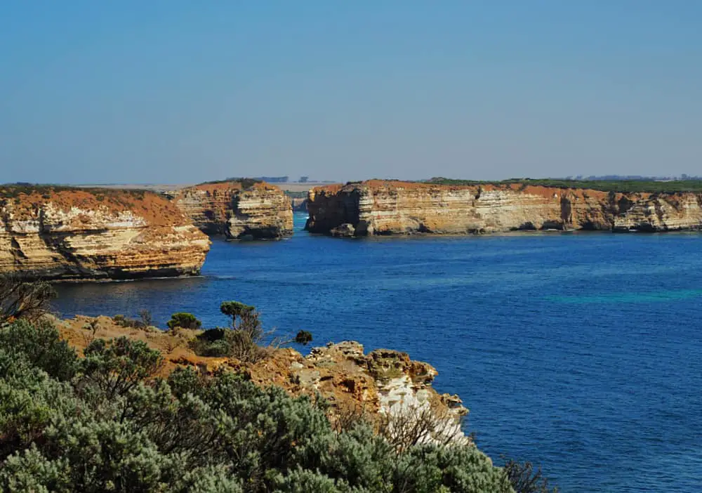 Image of the island rock formations the Bay of Martyrs on the Great Ocean Road with the deep blue sea.