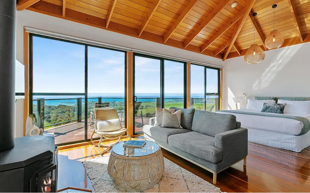 View from floor-to-ceiling windows at Point of View Villas accommodation in Apollo Bay