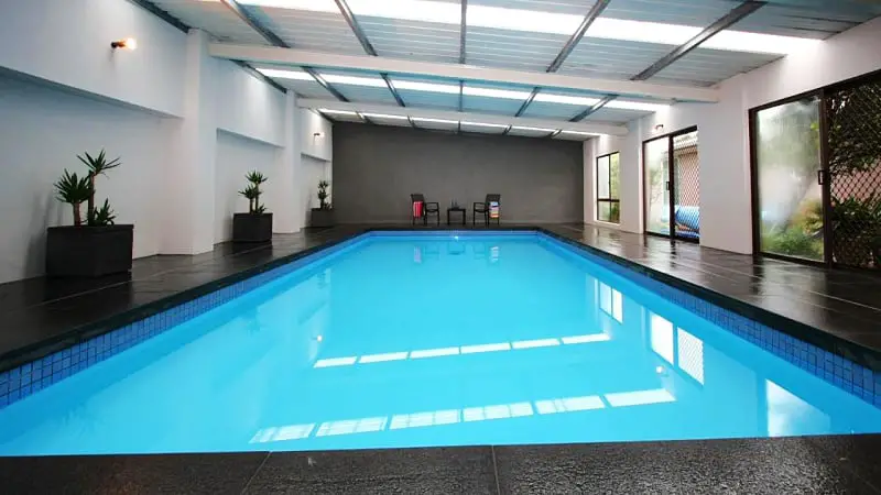 Rectangular shaped indoor pool at Rivernook luxury accommodation in Johanna Great Ocean Road.