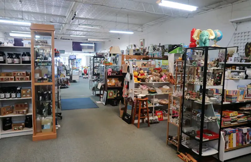 Shelves filled with goods at the Timor Street Market in Warrnambool Victoria.