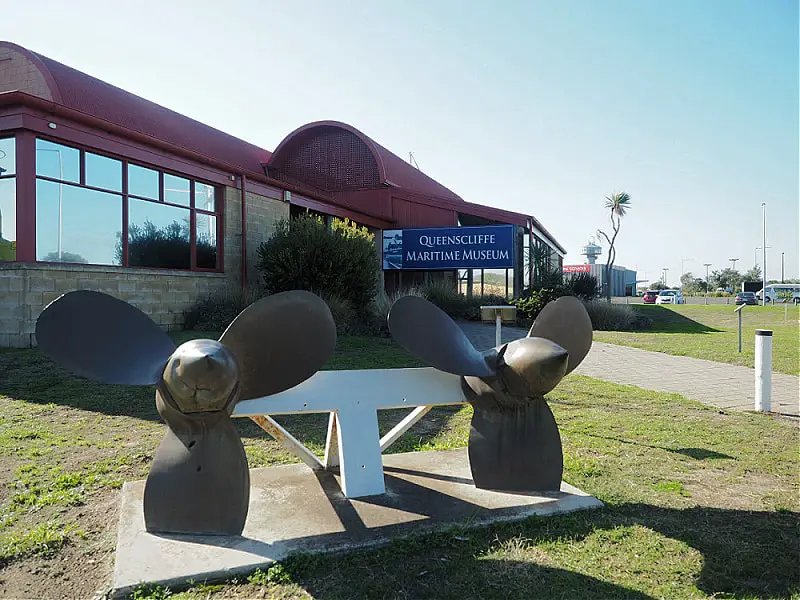 Huge boat propellers on display out the front of the Queenscliffe Maritime Museum.