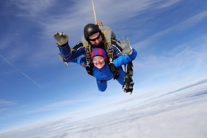 People tandem skydiving at Ocean Grove on the Bellarine Peninsula in Victoria Australia.